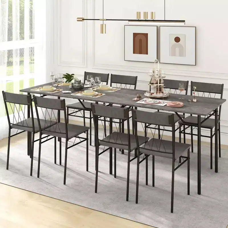 Costway Ensemble de 5 pièces de table de salle à manger pour 4 personnes, table de cuisine rectangulaire et 4 chaises avec cadre en métal gris ciment/noir