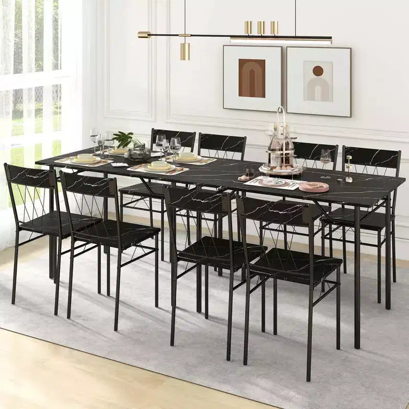 Costway Ensemble de 5 pièces de table de salle à manger pour 4 personnes, table de cuisine rectangulaire et 4 chaises avec cadre en métal gris ciment/noir