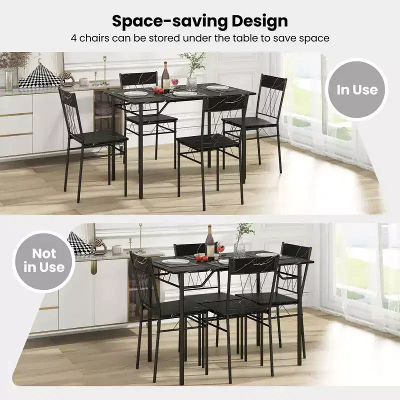 Costway Ensemble de 5 pièces de table de salle à manger pour 4 personnes, table de cuisine rectangulaire et 4 chaises avec cadre en métal gris ciment/noir