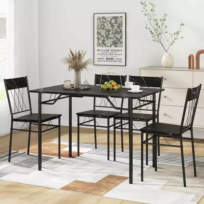 Costway 5PCS Dining Table Set for 4 Rectangular Kitchen Table & 4 Chairs with Metal Frame Cement Gray/Black