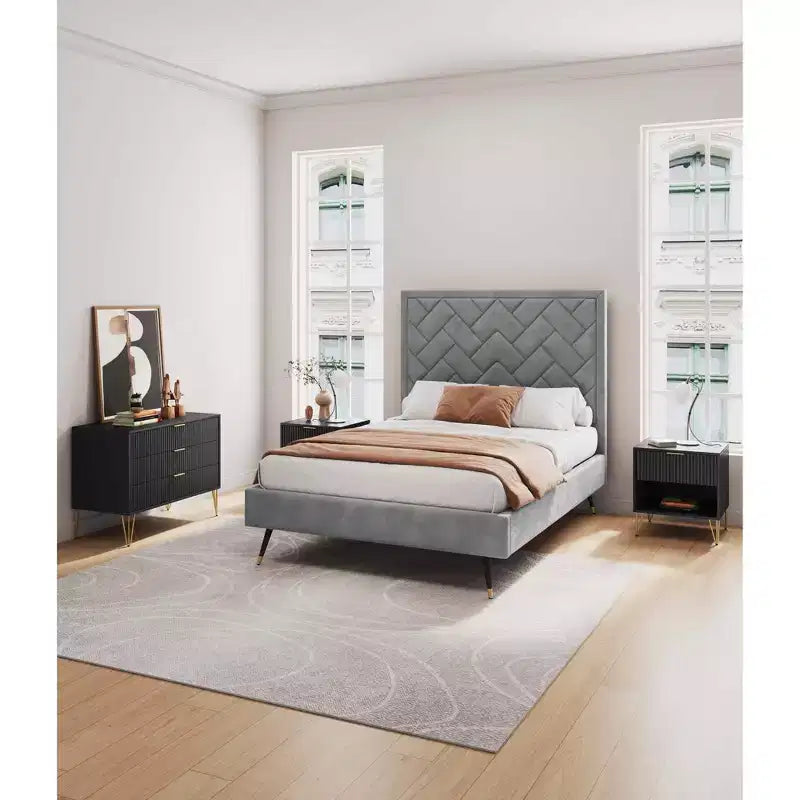 Ensemble commode 3 tiroirs et table de chevet 1 tiroir moderne Manhattan Comfort Dumbo 2 pièces