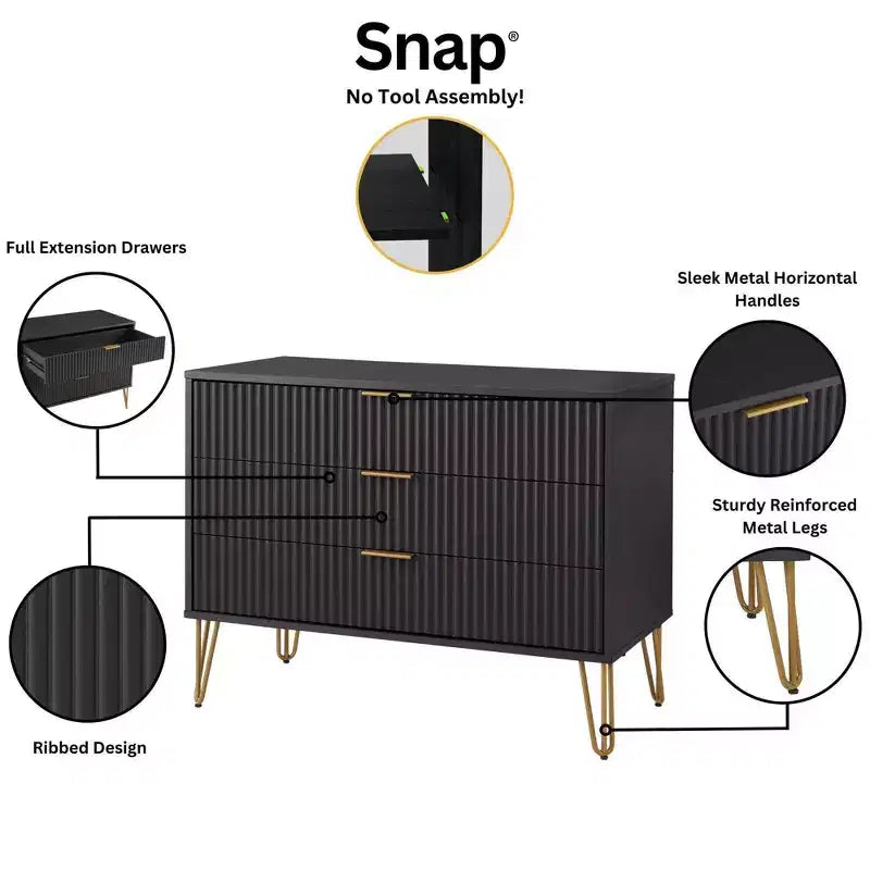 Ensemble commode 3 tiroirs et table de chevet 1 tiroir moderne Manhattan Comfort Dumbo 2 pièces