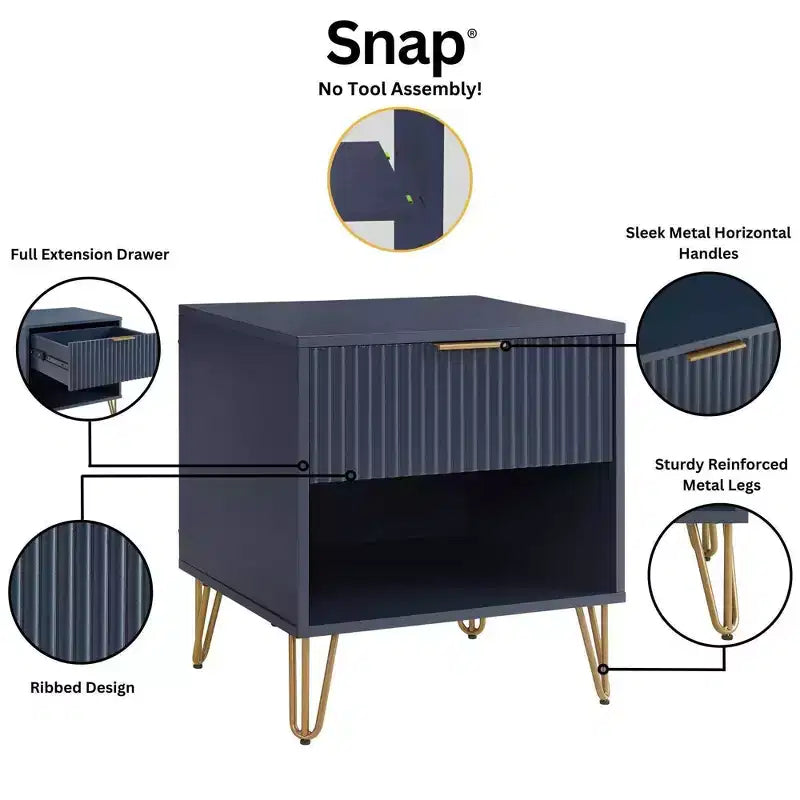 Ensemble commode 3 tiroirs et table de chevet 1 tiroir moderne Manhattan Comfort Dumbo 2 pièces