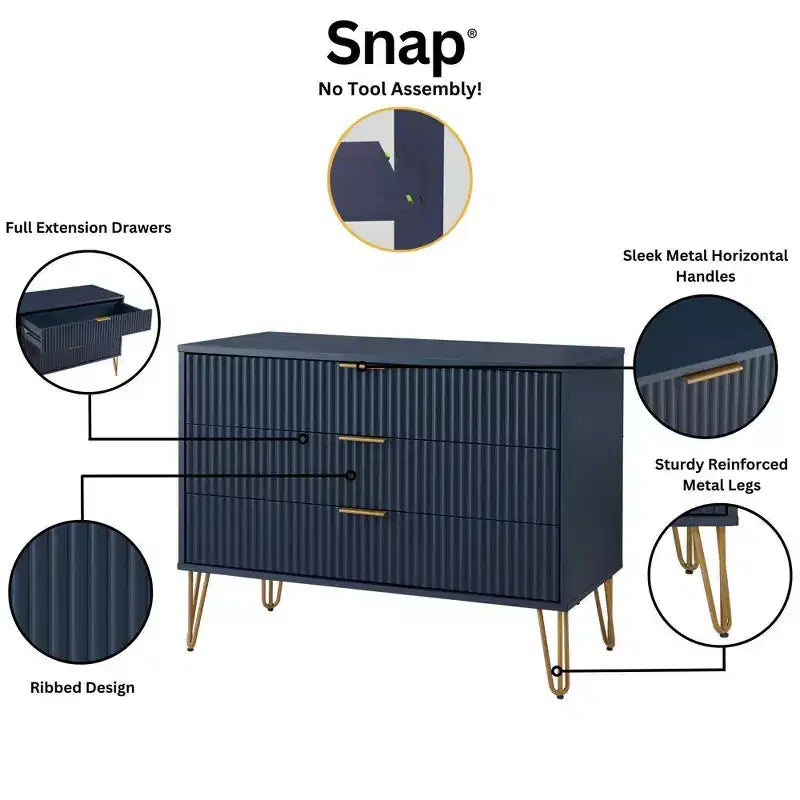 Ensemble commode 5 tiroirs, commode 3 tiroirs et table de chevet Manhattan Comfort Dumbo 3 pièces