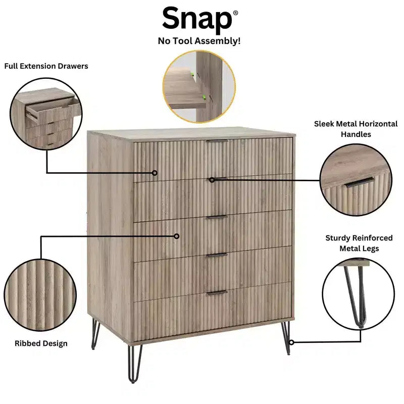 Ensemble commode 5 tiroirs, commode 3 tiroirs et table de chevet Manhattan Comfort Dumbo 3 pièces