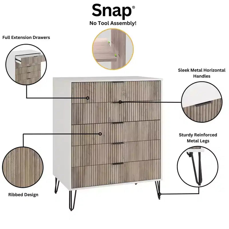 Ensemble commode 5 tiroirs, commode 3 tiroirs et table de chevet Manhattan Comfort Dumbo 3 pièces