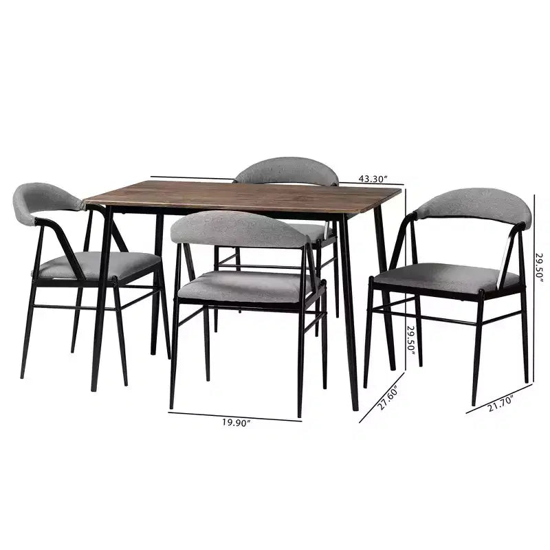 Ensemble de salle à manger 5 pièces Baxton Studio Orrin en tissu gris et métal de style industriel moderne