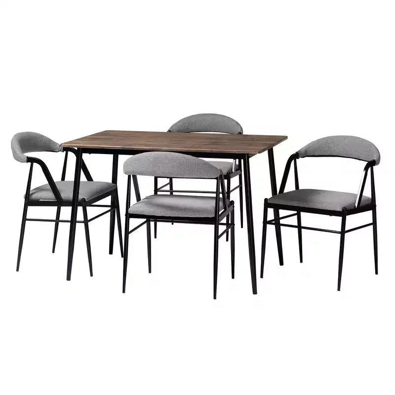 Ensemble de salle à manger 5 pièces Baxton Studio Orrin en tissu gris et métal de style industriel moderne