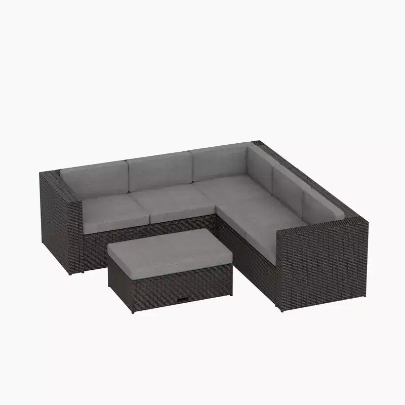 WestinTrends Salon de jardin moderne 6 places avec ottoman de rangement, marron/gris