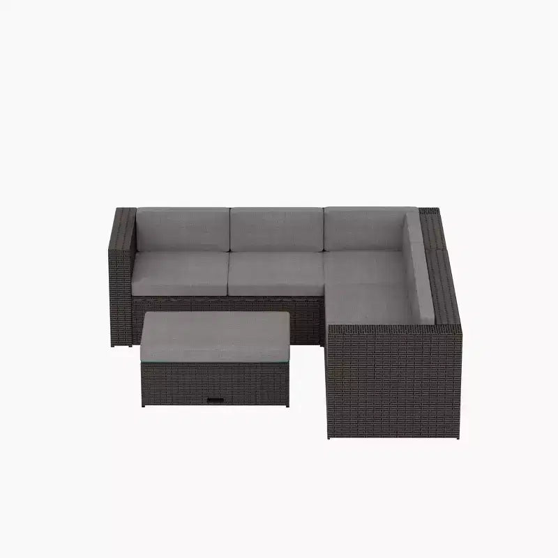 WestinTrends Salon de jardin moderne 6 places avec ottoman de rangement, marron/gris