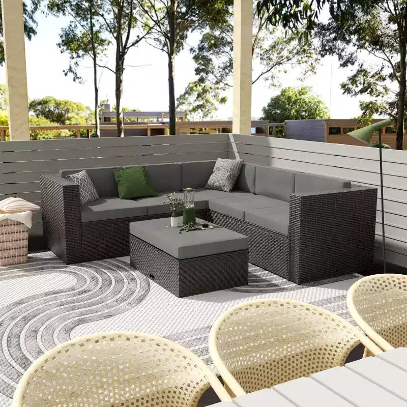 WestinTrends 6 Seater Outdoor Patio Modern Sectional Set with Storage Ottoman, Coffee/Gray