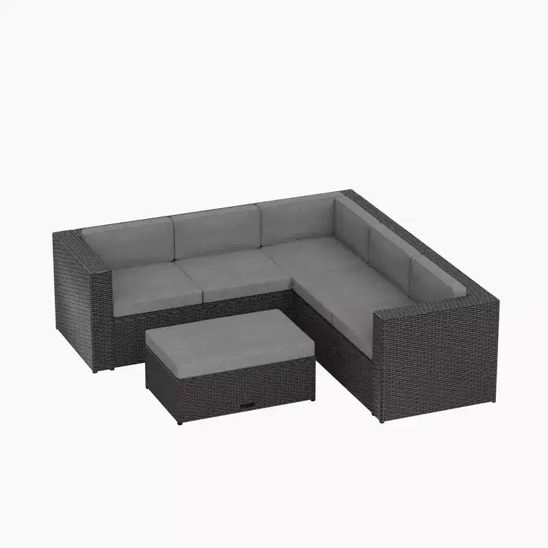 WestinTrends Salon de jardin sectionnel moderne 6 places avec pouf de rangement, café/gris