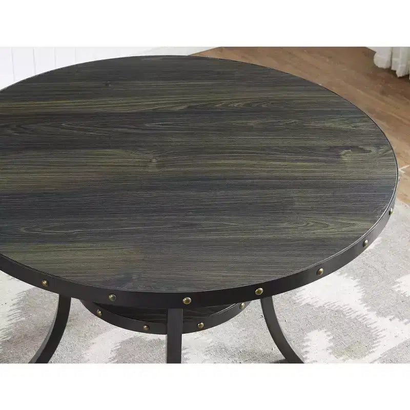 Ensemble de salle à manger Roundhill Furniture Biony hauteur comptoir en bois espresso avec tabourets à clous en tissu beige