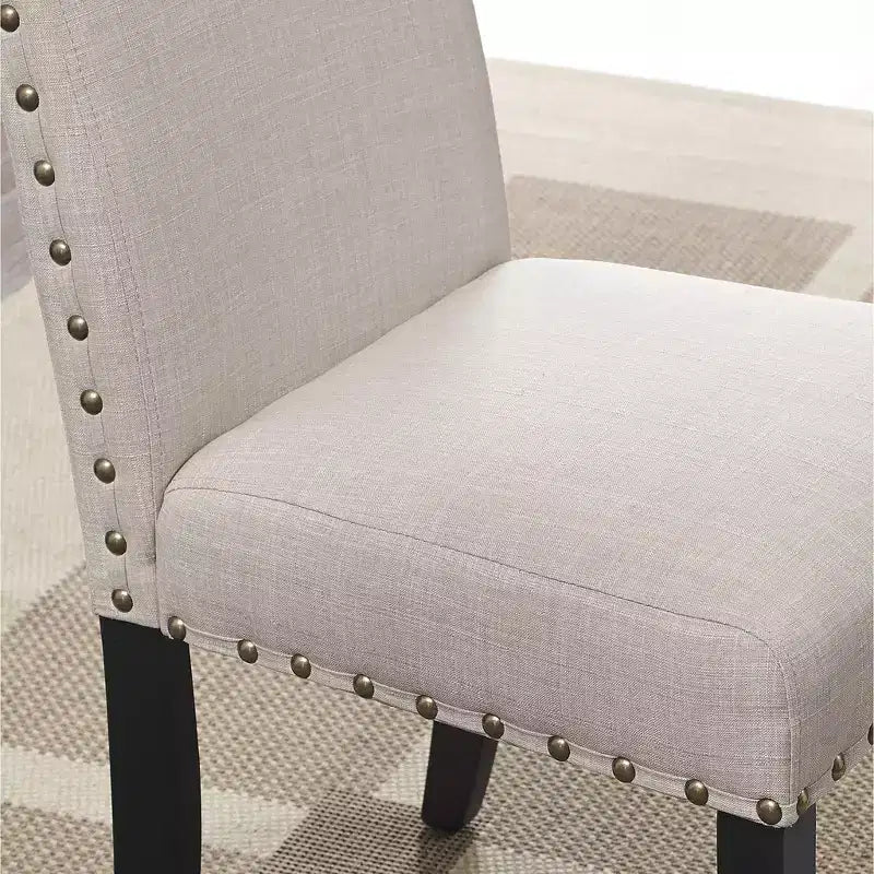 Ensemble de salle à manger Roundhill Furniture Biony hauteur comptoir en bois espresso avec tabourets à clous en tissu beige
