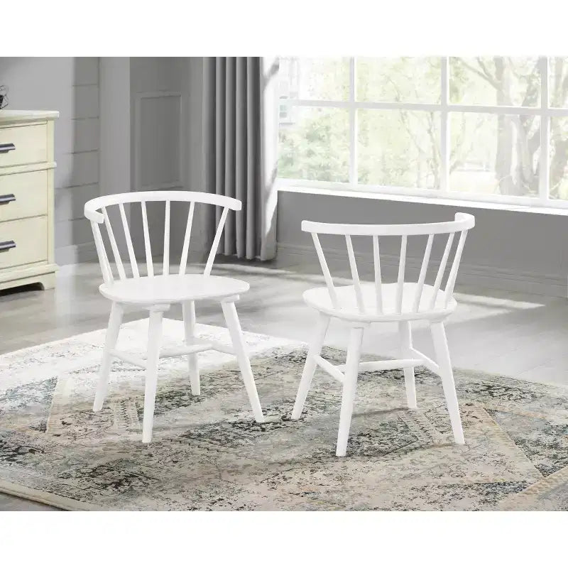 Ensemble de salle à manger Alwynn White et bois naturel 5 pièces, table à manger avec 4 chaises Windsor