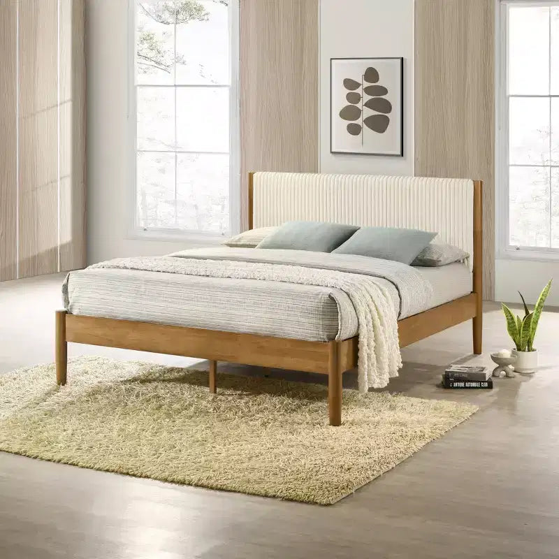 Ensemble de chambre à coucher Roundhill Furniture Vichy 3 pièces en hévéa, lit plateforme avec deux tables de chevet