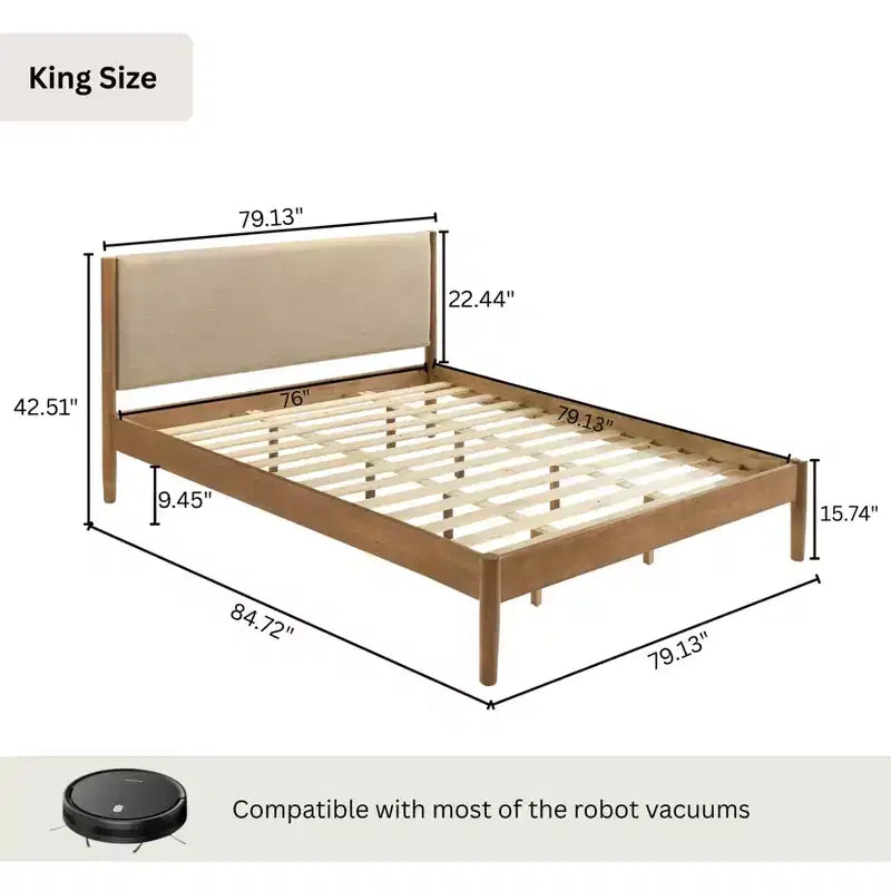 Ensemble de chambre à coucher Roundhill Furniture Vichy 3 pièces en hévéa, lit plateforme avec deux tables de chevet