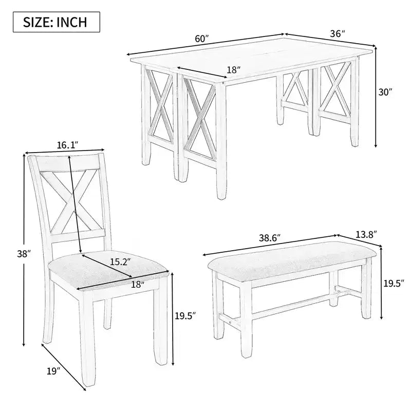 Ensemble de salle à manger pliable Whisen 6 pièces avec 4 chaises et un banc