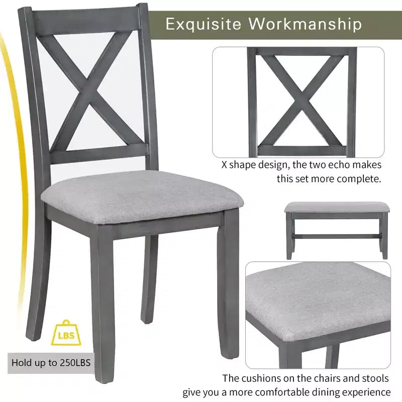 Ensemble de salle à manger pliable Whisen 6 pièces avec 4 chaises et un banc
