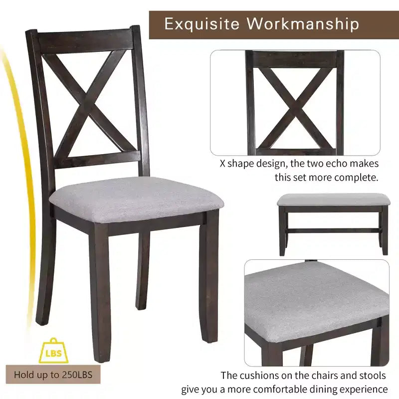 Ensemble de salle à manger pliable Whisen 6 pièces avec 4 chaises et un banc