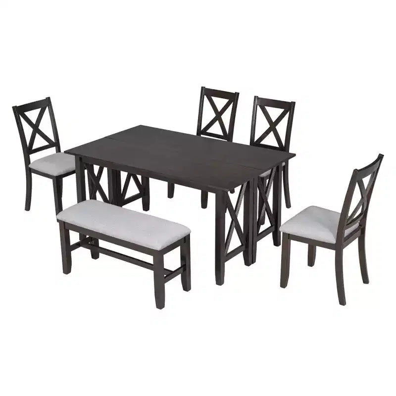 Ensemble de salle à manger pliable Whisen 6 pièces avec 4 chaises et un banc
