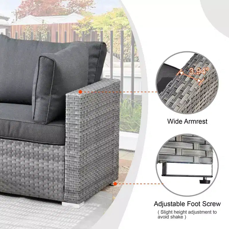Ovios Venise Salon de jardin 9 pièces en osier avec canapé sectionnel, fauteuil pivotant et coussins