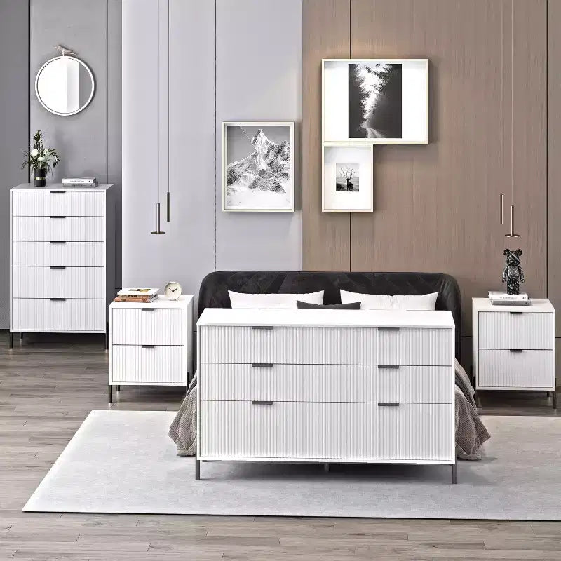 Ensemble de commode de chambre à coucher Festivo 4 pièces « Modern Elegance », une commode à 6 tiroirs et 2 tables de chevet à 2 tiroirs