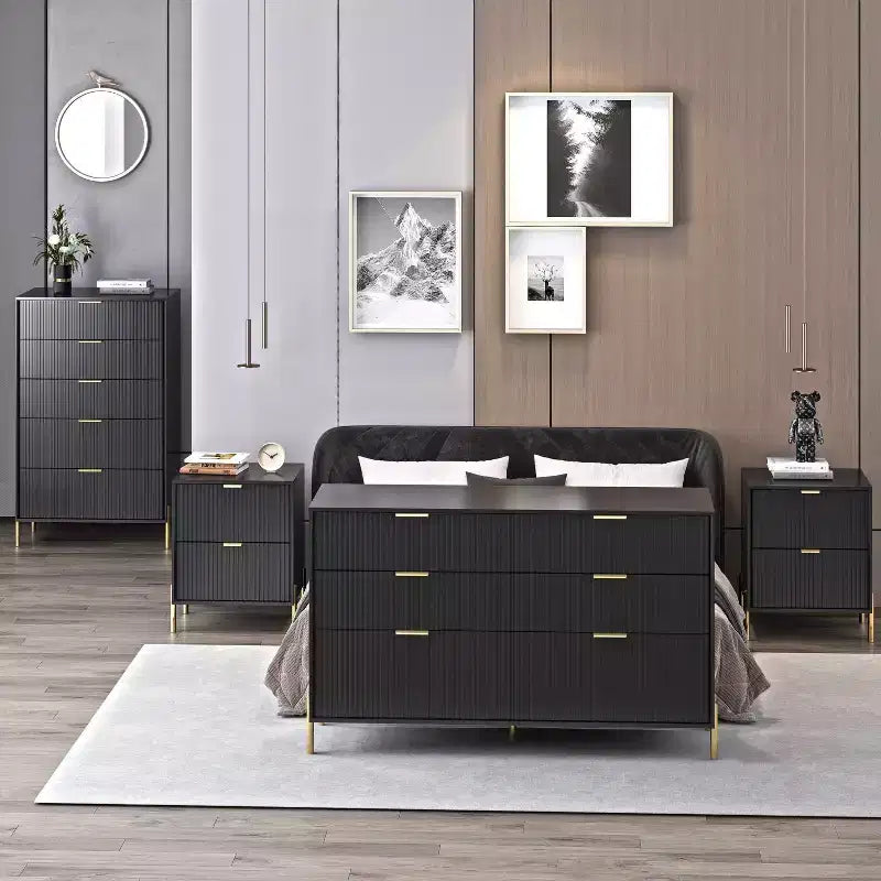 Ensemble de commode de chambre à coucher Festivo 4 pièces « Modern Elegance », une commode à 6 tiroirs et 2 tables de chevet à 2 tiroirs