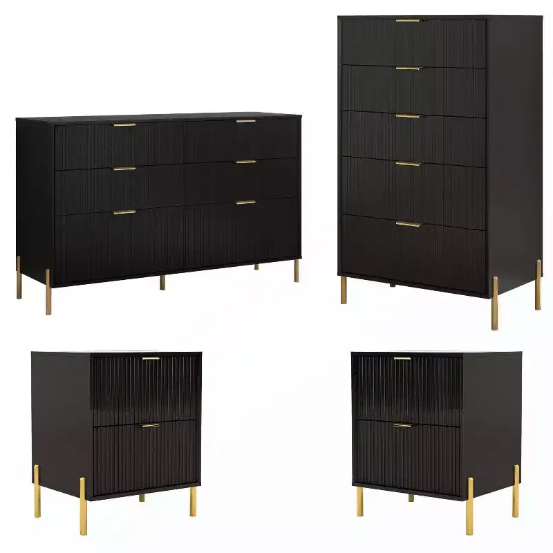 Festivo 4pc Modern Elegance Bedremm Chest and 6 Drawer Dresser and 2 Drawer Nightstands Set