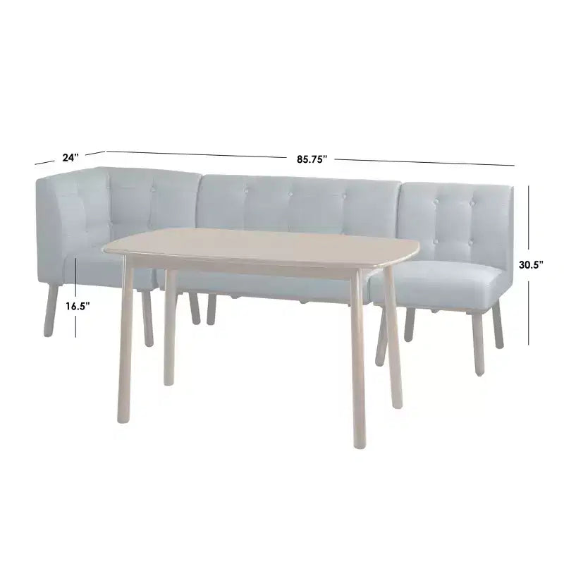 Buylateral Ensemble de salle à manger 4 pièces Playmate Mid-Century Modern Upholstered Breakfast Nook Noyer Meubles rembourrés polyvalents, Hévéa