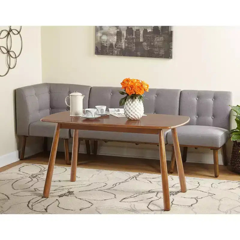 Buylateral Ensemble de salle à manger 4 pièces Playmate Mid-Century Modern Upholstered Breakfast Nook Noyer Meubles rembourrés polyvalents, Hévéa