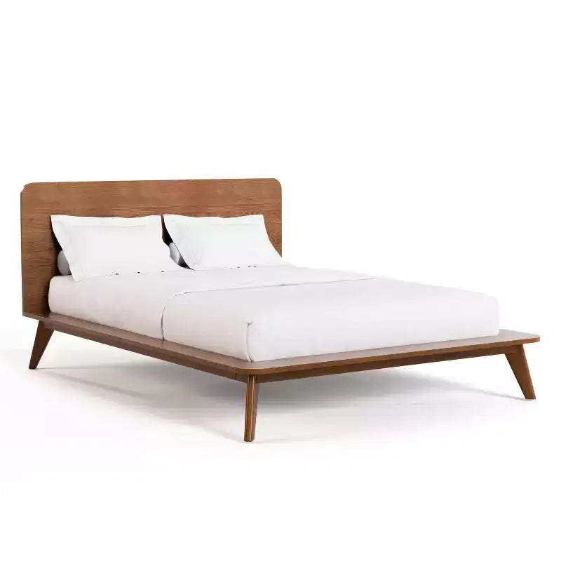 HOMES: Inside + Out Ensemble de chambre à coucher 3 pièces en bois de style Mid-Century Riverstone avec 2 tables de nuit Noyer