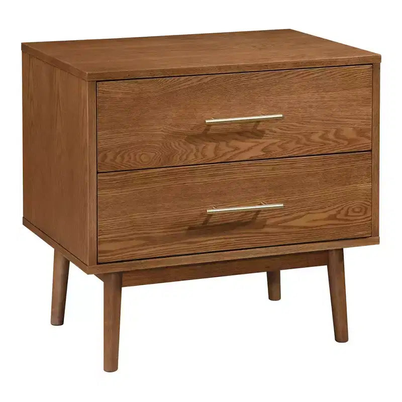 HOMES: Inside + Out Ensemble de chambre à coucher 3 pièces en bois de style Mid-Century Riverstone avec 2 tables de nuit Noyer